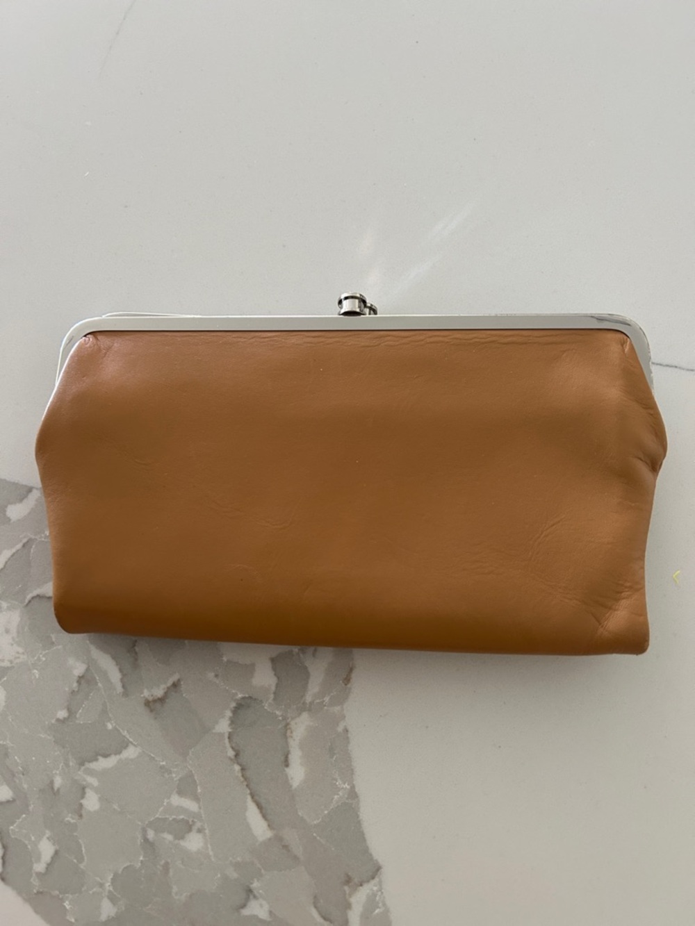 Michael Rome Cognac Leather Kiss-Lock Clutch